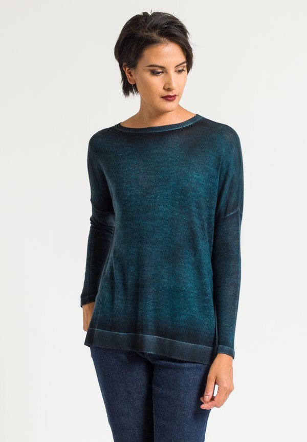 Avant Toi Relaxed Lightweight Sweater in Turquoise/Black	