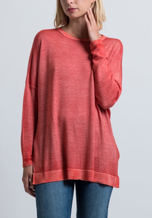 Avant Toi Relaxed Lightweight Sweater in Coral	