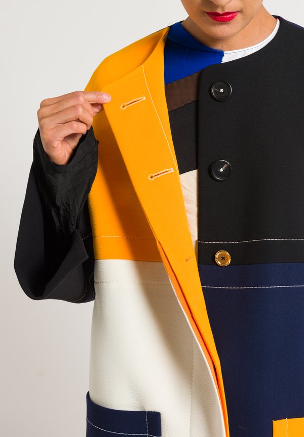 Marni Double Face Crepe Coat in Light Orange/ Navy