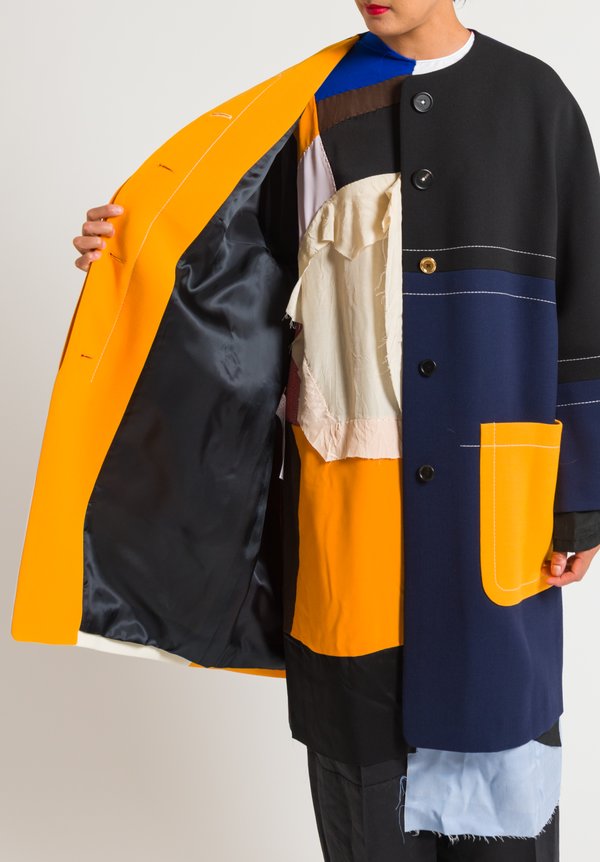 Marni Double Face Crepe Coat in Light Orange/ Navy