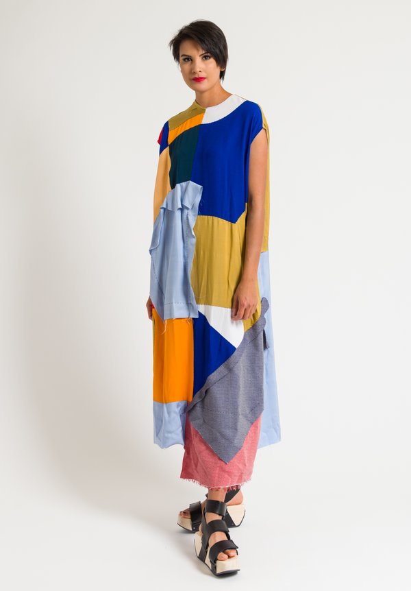 Marni Patchwork Sleeveless Dress in Illusion Blue