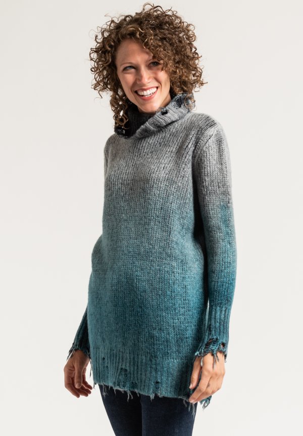 Avant Toi Distressed Cowl Neck Sweater in Turchese | Santa Fe Dry Goods ...