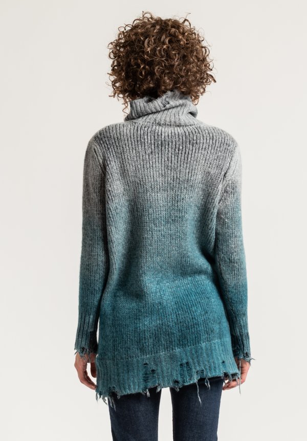 Avant Toi Distressed Cowl Neck Sweater in Turchese