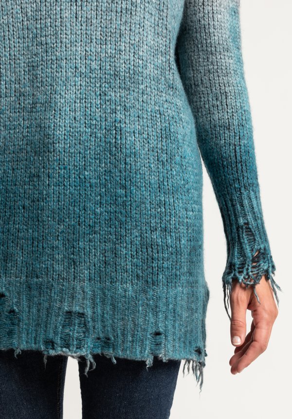 Avant Toi Distressed Cowl Neck Sweater in Turchese