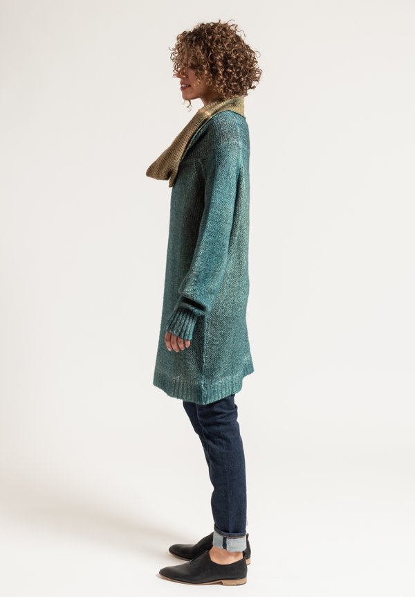 Avant Toi Relaxed Cowl Neck Sweater in Turchese/ Caramel