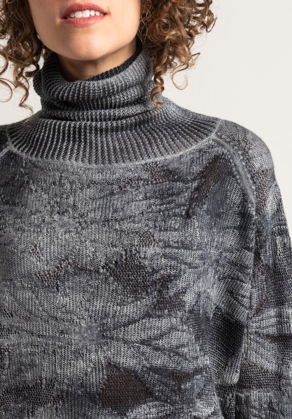 Avant Toi Floral Knit Turtleneck Sweater in Husky	