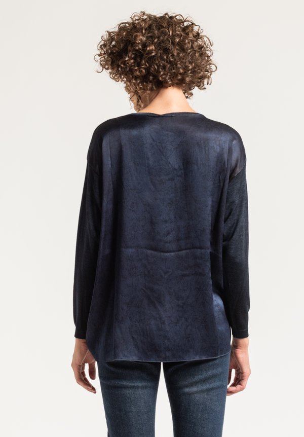 Avant Toi Printed Back Sweater in Blue Navy