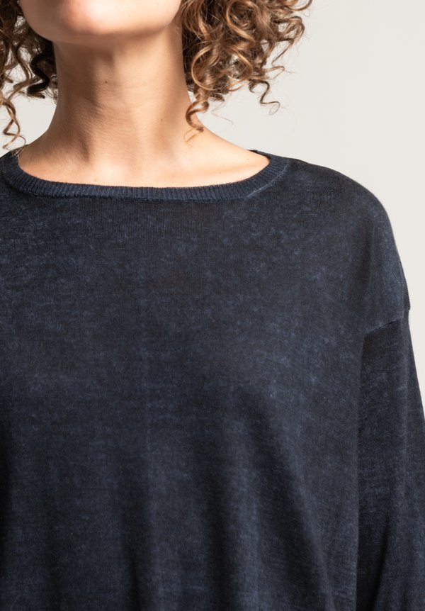 Avant Toi Printed Back Sweater in Blue Navy