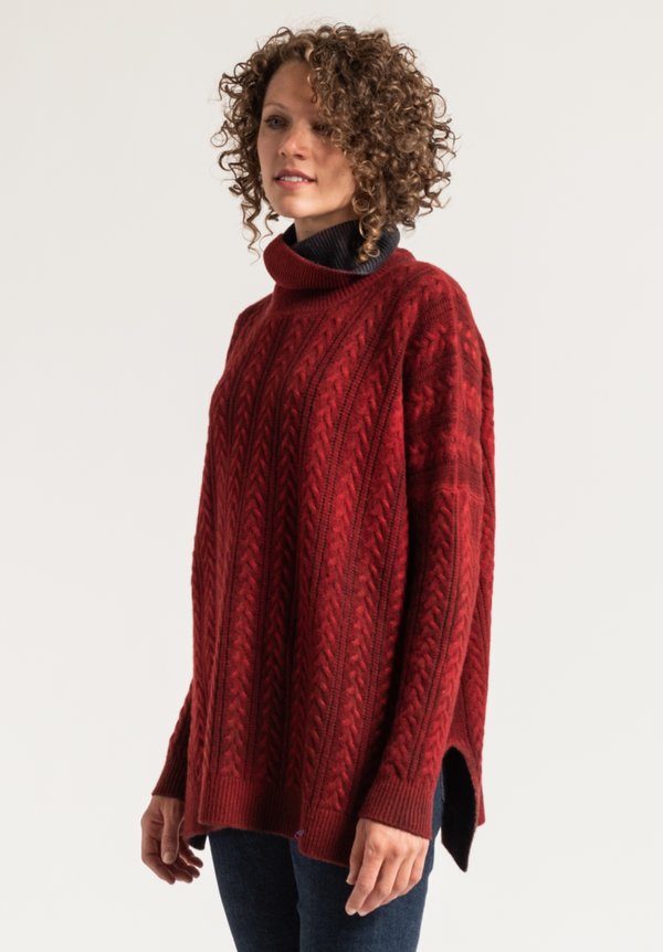 Avant Toi Cable Knit Turtleneck Sweater in Coral