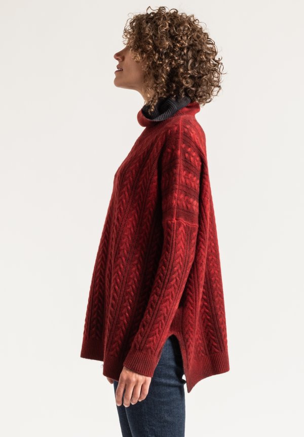 Avant Toi Cable Knit Turtleneck Sweater in Coral