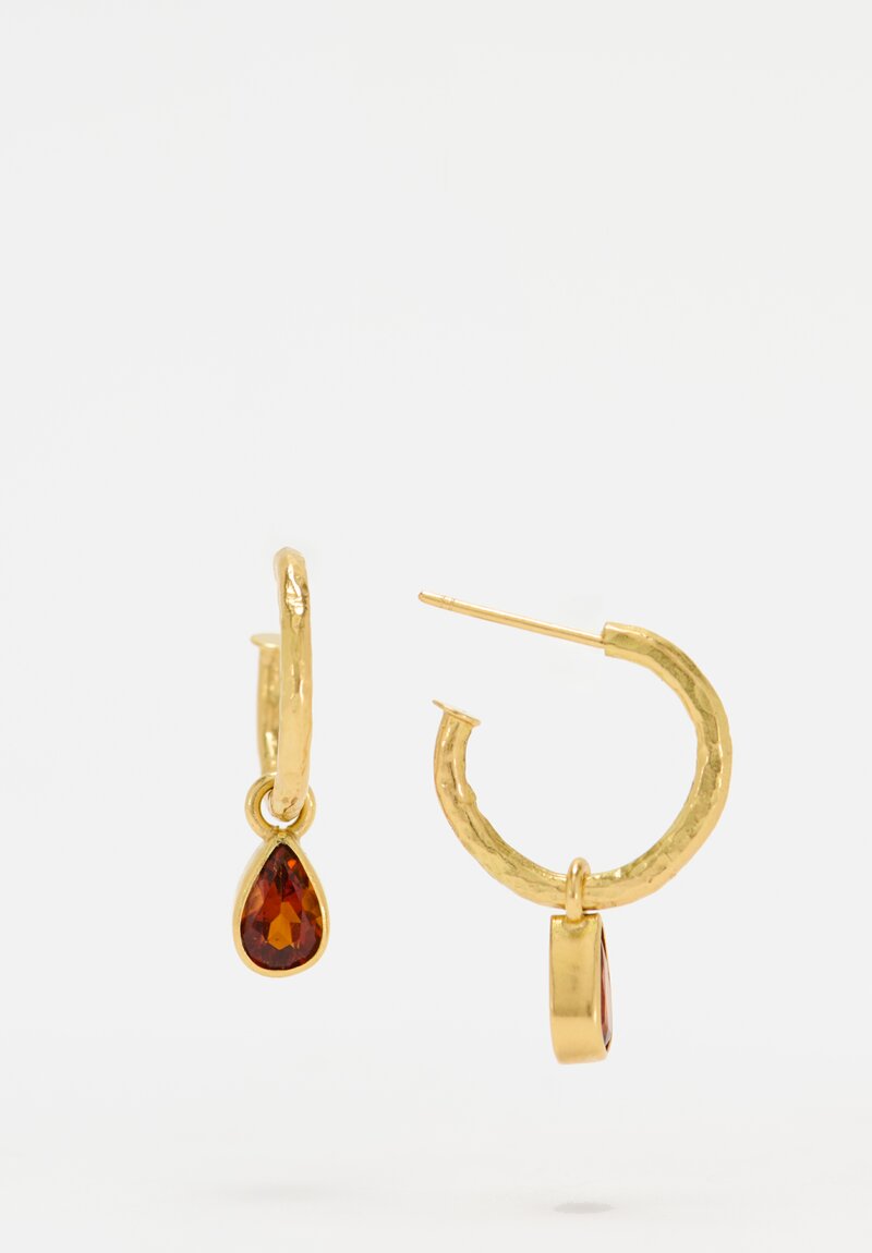 Greig Porter 18K Hammered Gold Garnet Drop Hoop Earrings