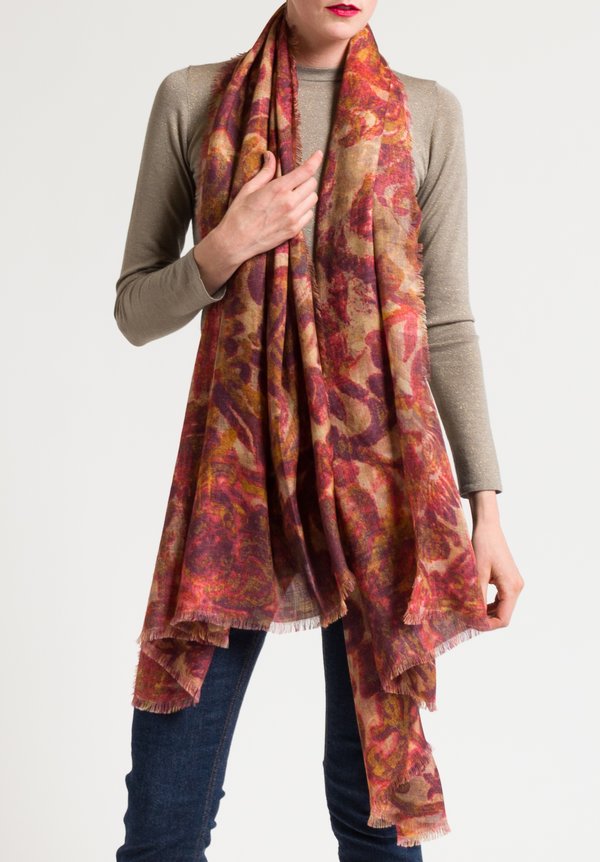 Alonpi Cashmere Printed Scarf in Velvet Red