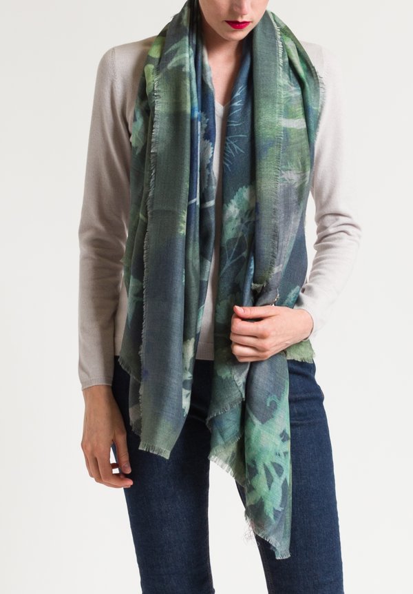 Alonpi Cashmere Printed Scarf in Owl Green