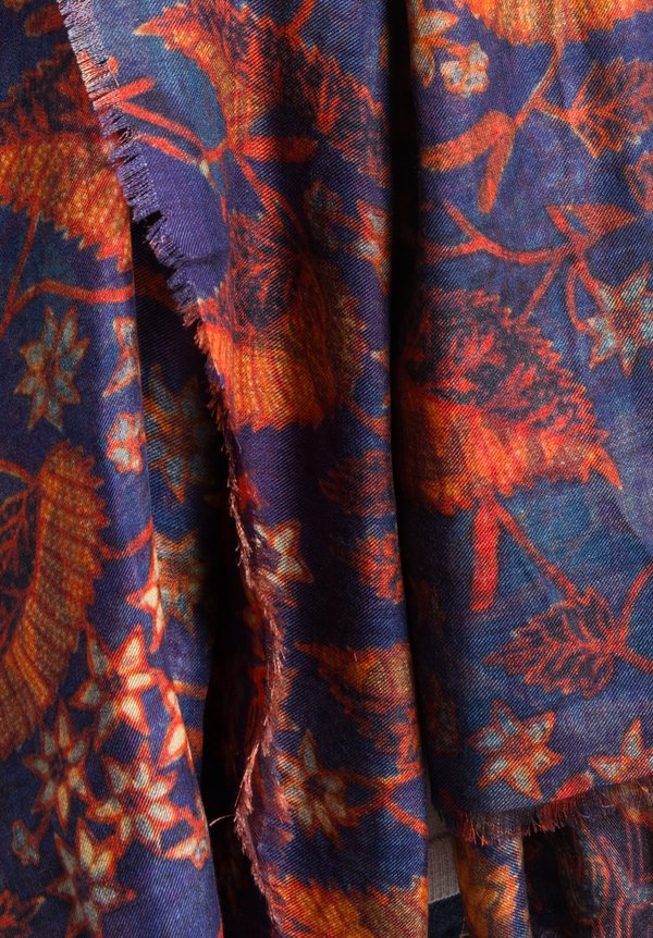 Alonpi Cashmere Printed Scarf in Folk Navy/ Orange | Santa Fe Dry Goods ...