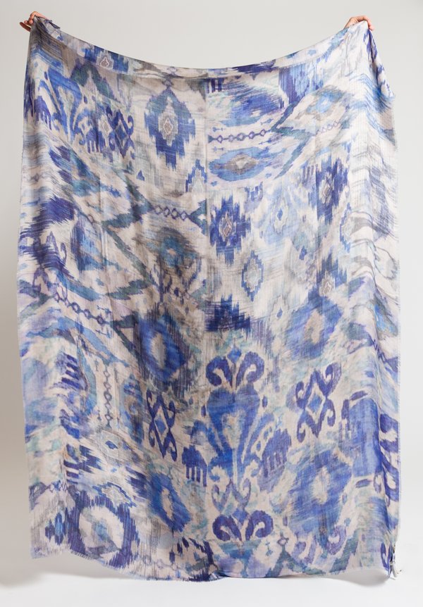 Alonpi Cashmere Printed Scarf in Kine Blue	