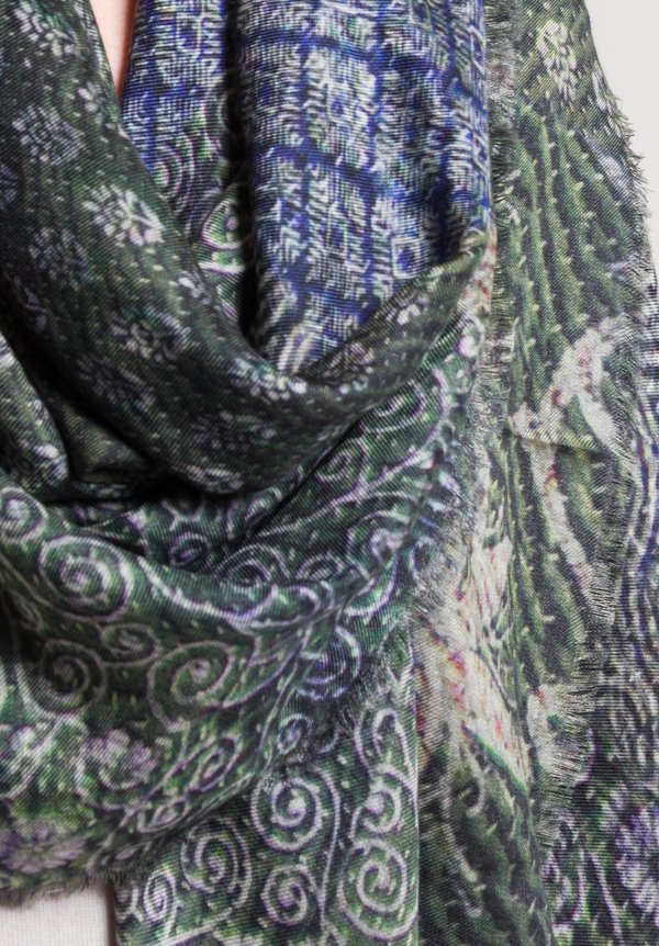 Alonpi Cashmere Printed Scarf in Gull Green