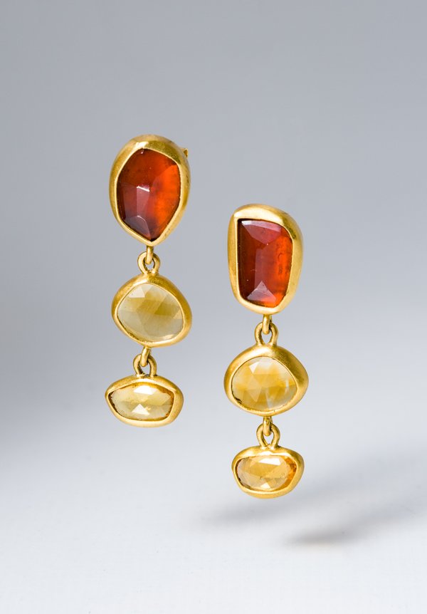 Greig Porter Triple Citrine & Orange Sapphire Drop Earrings	