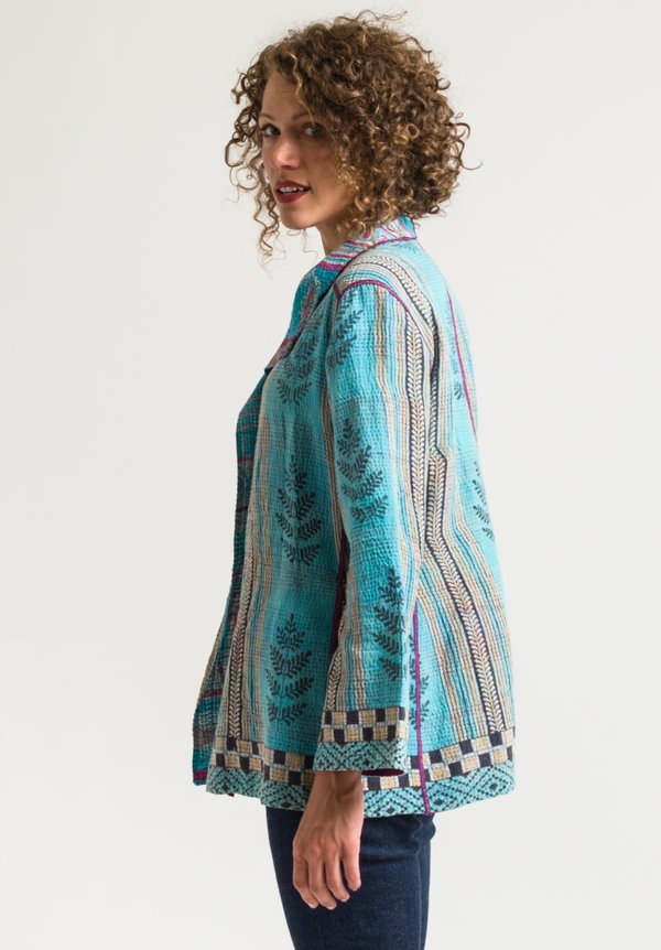 Mieko Mintz 2-Layer Vintage Short Jacket in Aqua/ Cream	