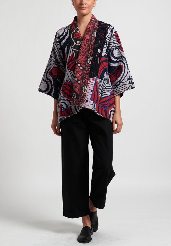 Mieko Mintz 4-Layer Vintage Cotton Kimono Jacket in Red/ Black	