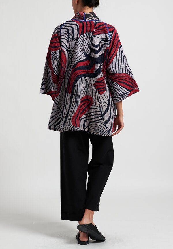 Mieko Mintz 4-Layer Vintage Cotton Kimono Jacket in Red/ Black	