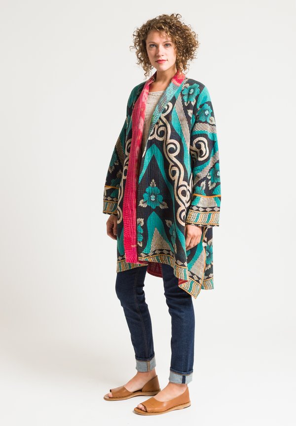 Mieko Mintz 4-Layer Kimono Jacket in Turquoise/ Rose	