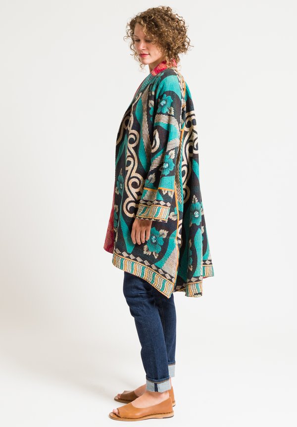 Mieko Mintz 4-Layer Kimono Jacket in Turquoise/ Rose	
