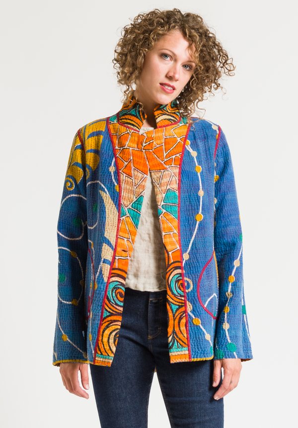 Mieko Mintz 4-Layer Short Flare Jacket in Aqua/ Lavender	