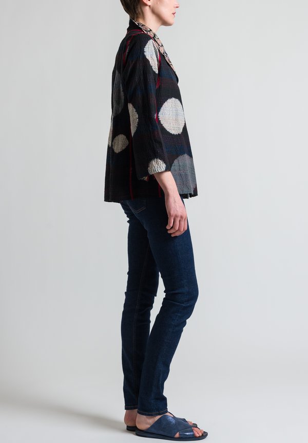 Mieko Mintz 2-Layer Patch & Circle Print Short Jacket in Black/ Cream	