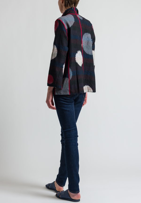 Mieko Mintz 2-Layer Patch & Circle Print Short Jacket in Black/ Cream	
