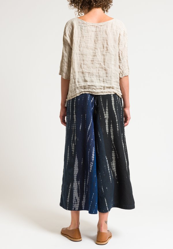 Mieko Mintz Silk Wide Leg Pants in Indigo/ Grey	
