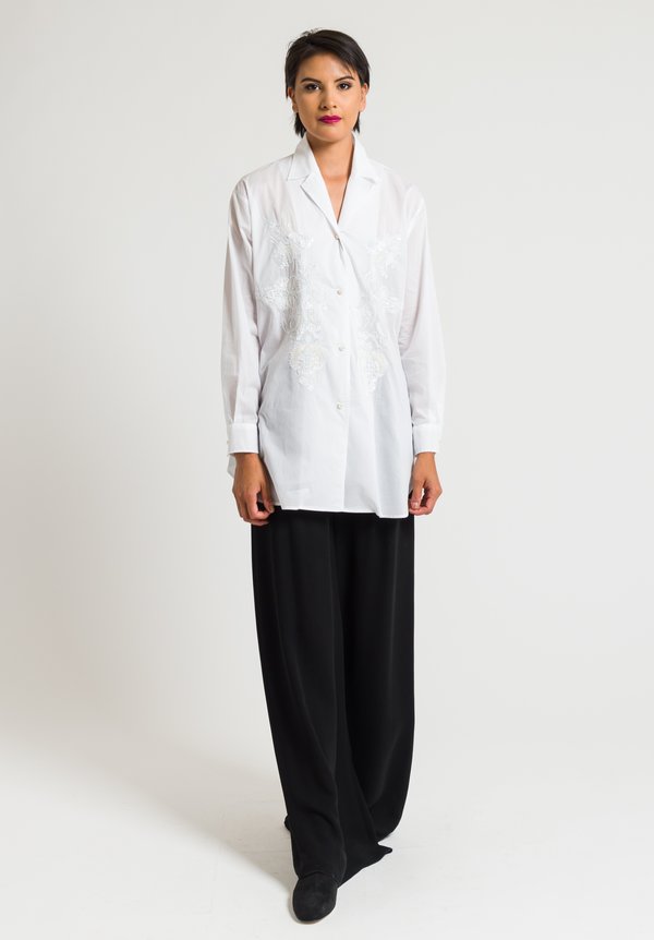 Etro Long Sequins & Embroidered Shirt in White	