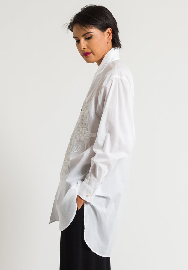 Etro Long Sequins & Embroidered Shirt in White	