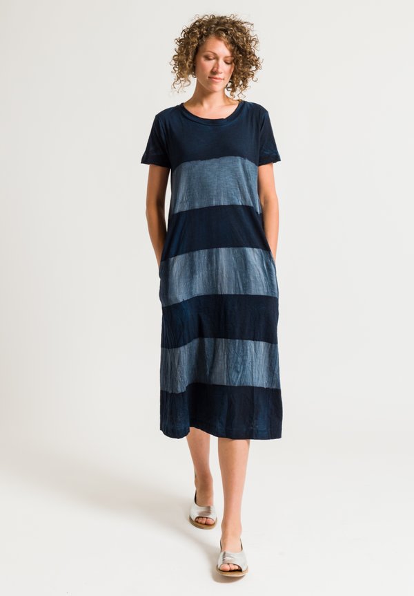 Gilda Midani Short Sleeve Maria Dress in Stripe Deep Blue & Tin	