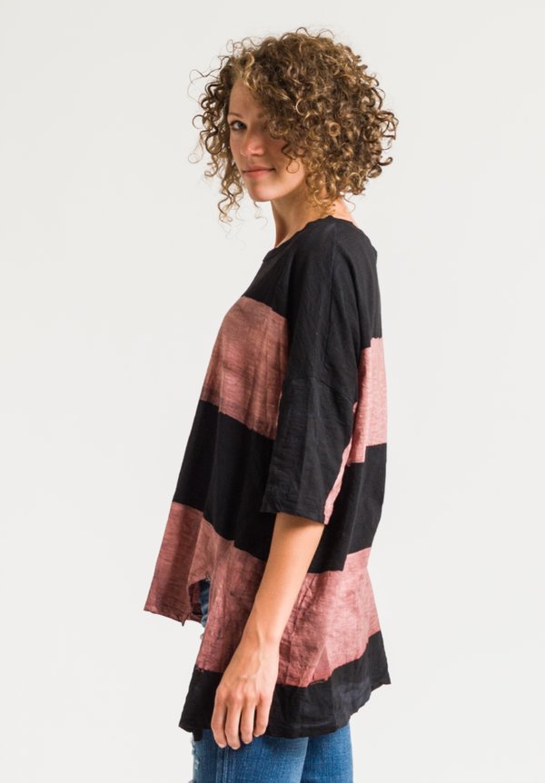 Gilda Midani Short Sleeve Super Tee in Stripes Black & Flamingo	