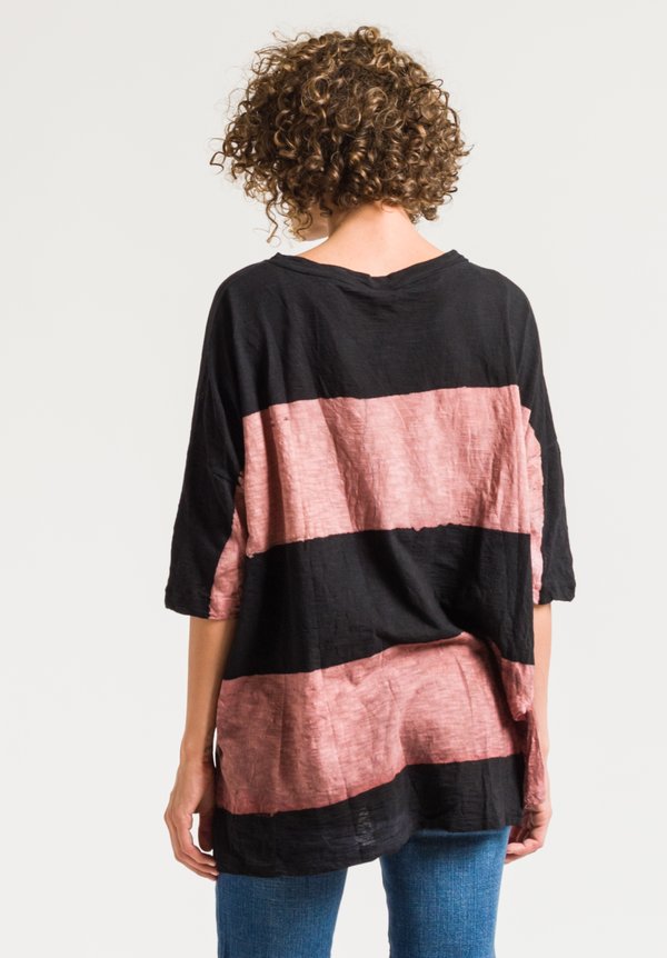 Gilda Midani Short Sleeve Super Tee in Stripes Black & Flamingo	