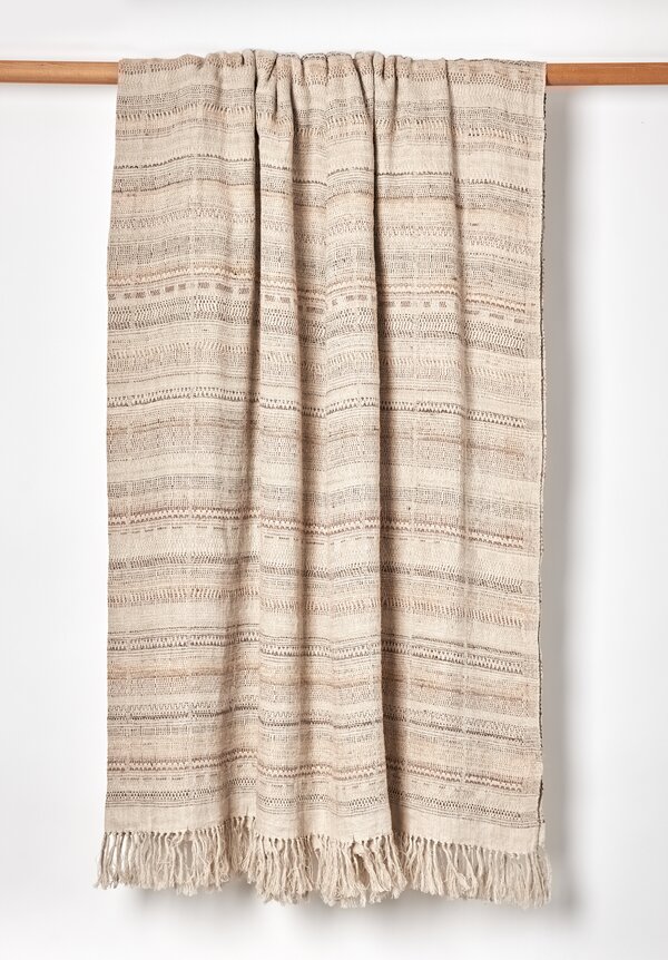 Linen/ Silk Handwoven Indian Bedcover in Natural	