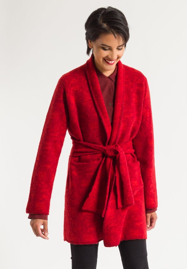 Lainey Keogh Belted Tuxedo Cardigan in Red	