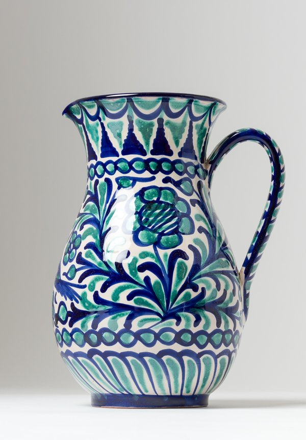 Casa Lopez Large Iberian Ceramic Pitcher in Blue Green	