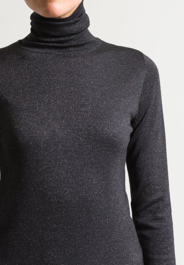 Brunello Cucinelli Turtleneck Paillette Sweater in Charcoal	