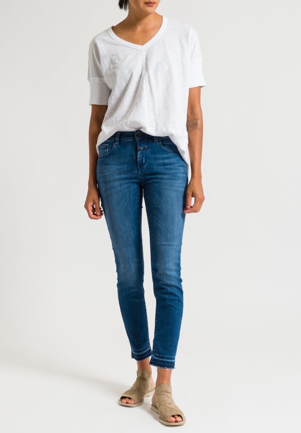Closed Baker Cropped Distressed Hem Jeans in Strong Blue	