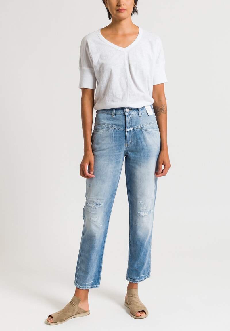 Closed Pedal Pusher Distressed Jeans in Light Blue	