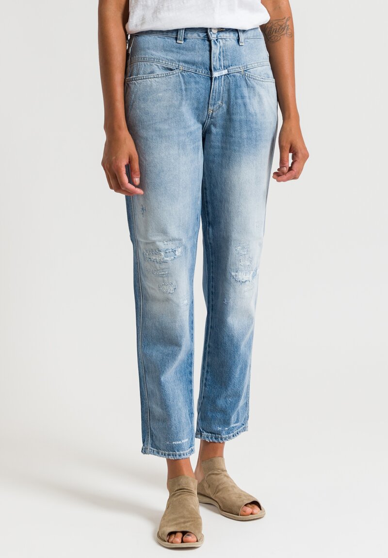 Closed Pedal Pusher Distressed Jeans in Light Blue	