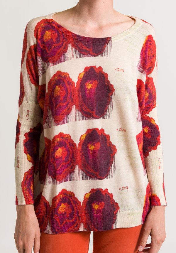 Printed Artworks Printed Sweater in Red Rose	