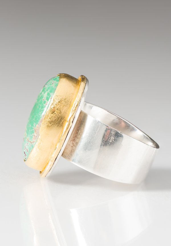 Greig Porter 22K, Small Grasshopper Turquoise Ring with Sterling Silver Band	