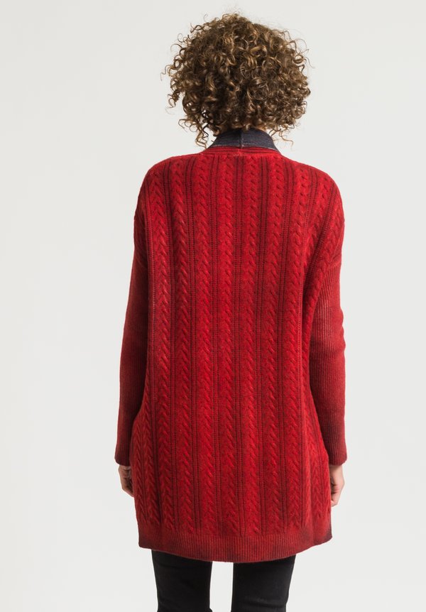 Avant Toi Cable Knit Cardigan in Coral	