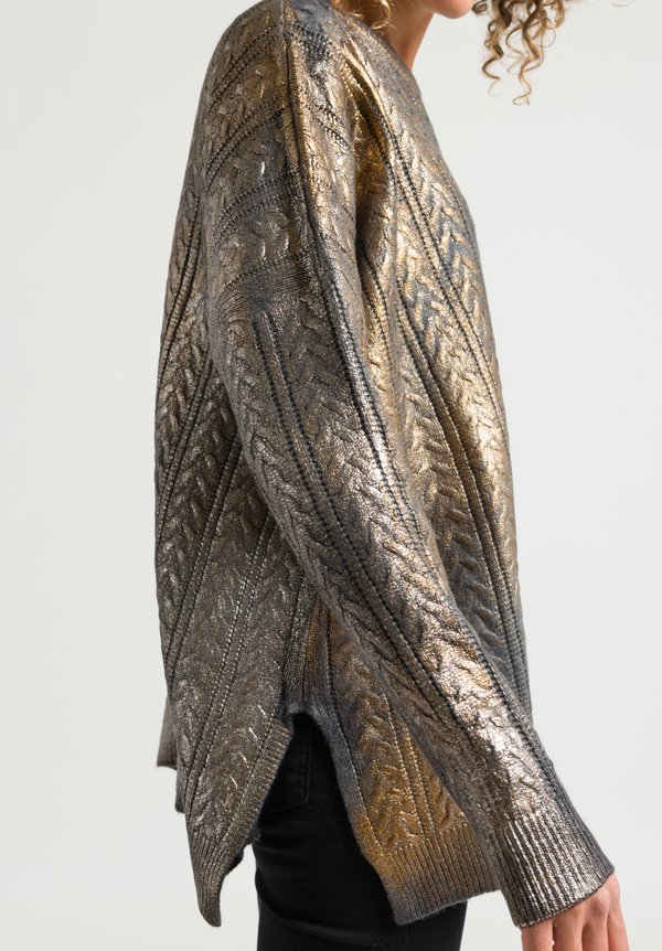 Avant Toi Metallic Cable Knit Sweater in Foil	