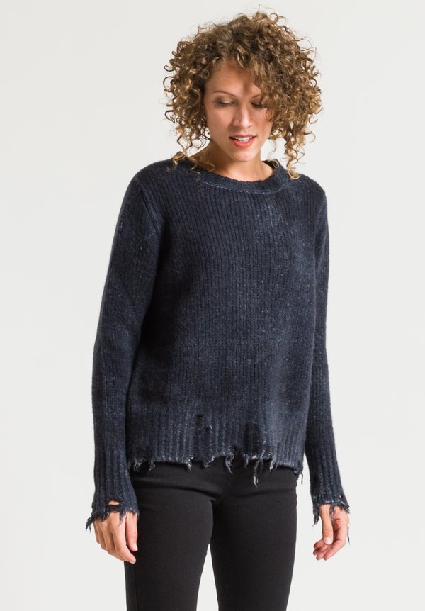 Avant Toi Distressed Sweater in Blue Navy	