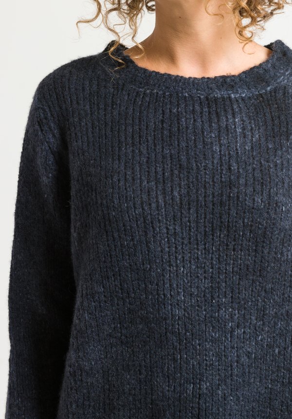 Avant Toi Distressed Sweater in Blue Navy	