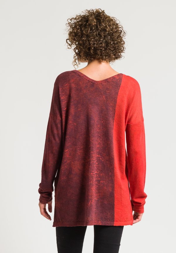 Printed Artworks Printed V-Neck Sweater in Red Static	