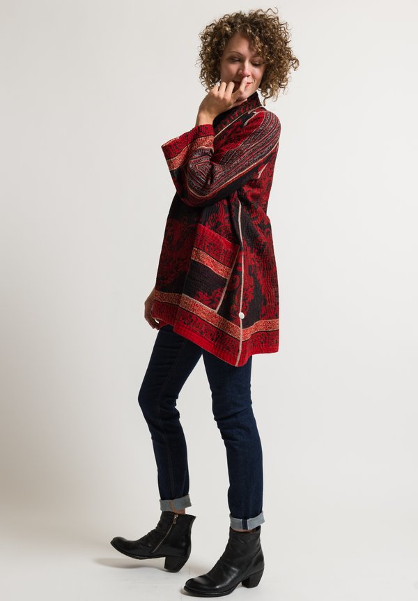 Mieko Mintz 4-Layer Dots & Paisley Jacket in Red/ Black	